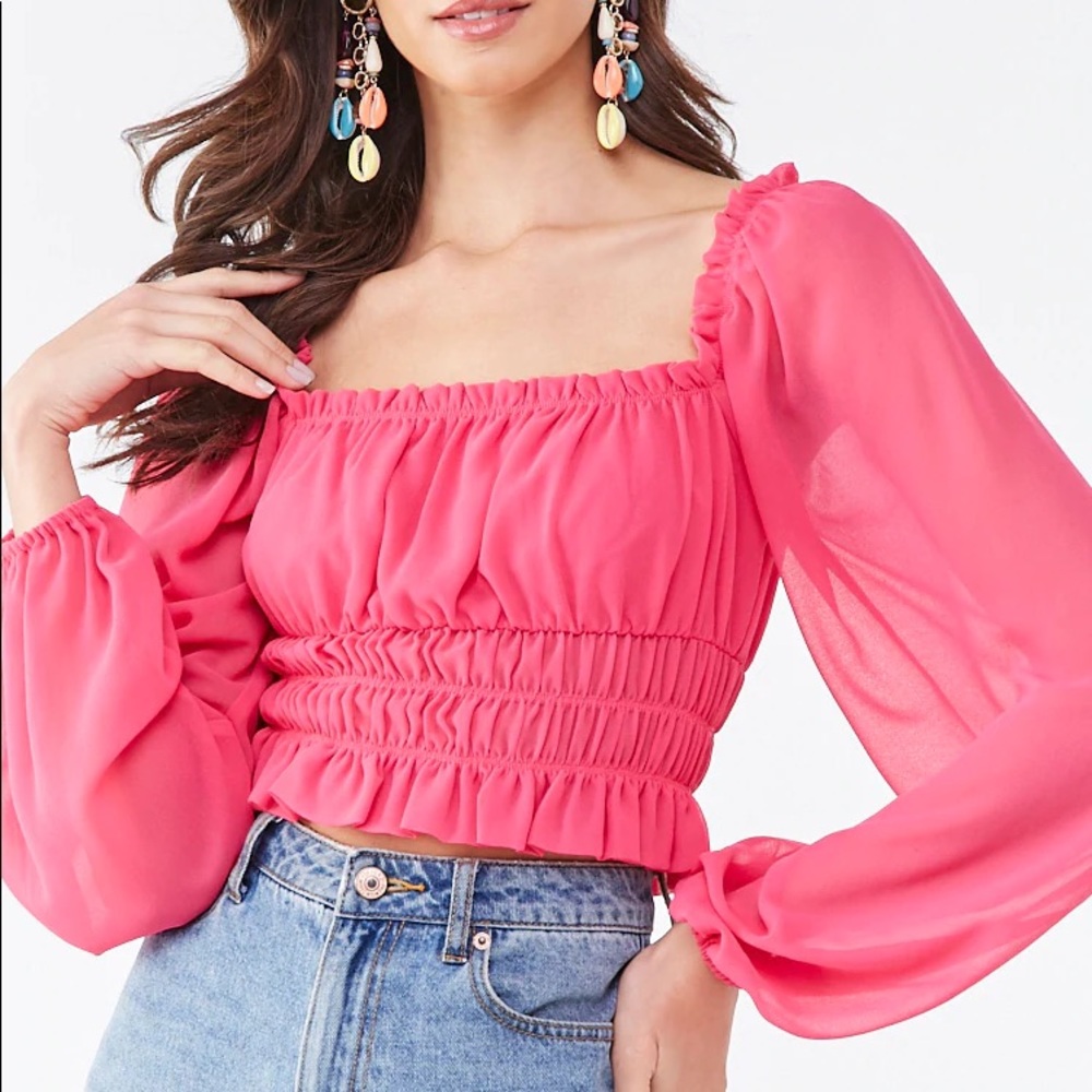 Forever 21 Fuchsia Chiffon Smocked Crop Top NWOT